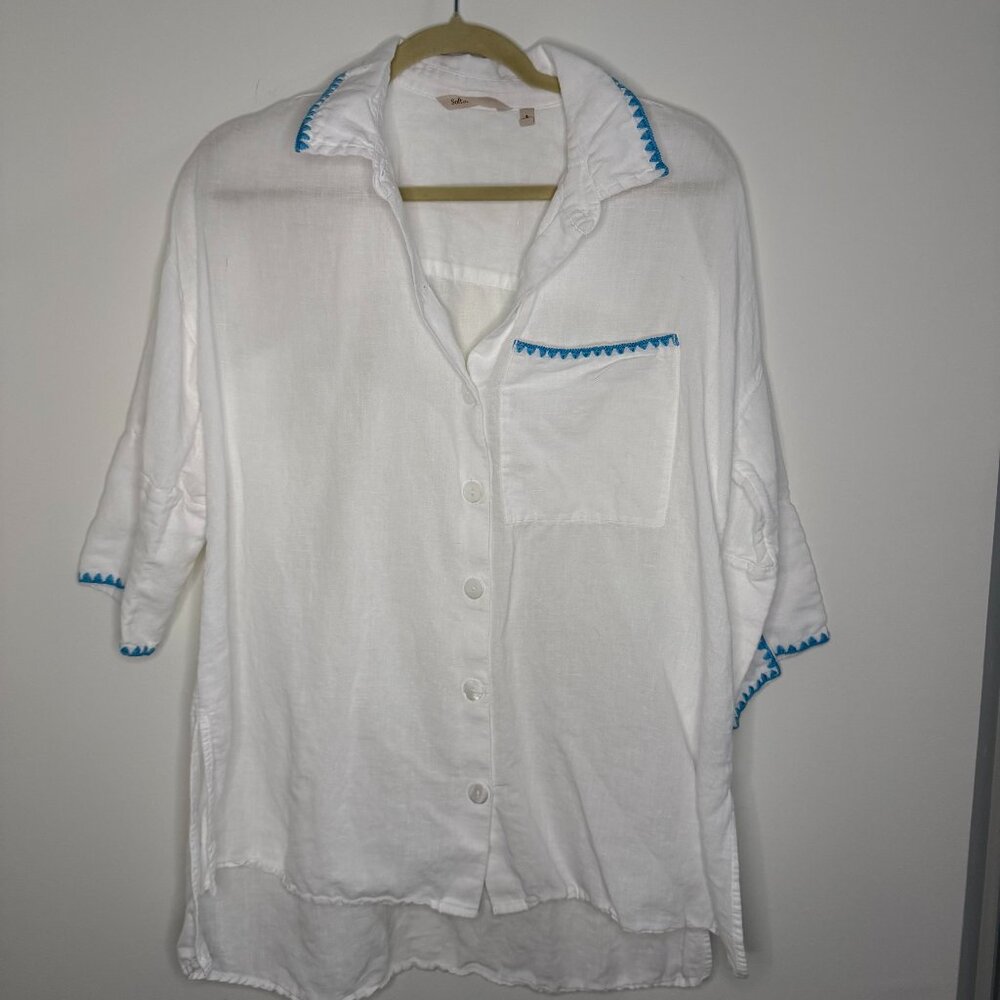 Soft Surroundings Linen Blend Button Up Tunic Top Lagenlook Boho - Small